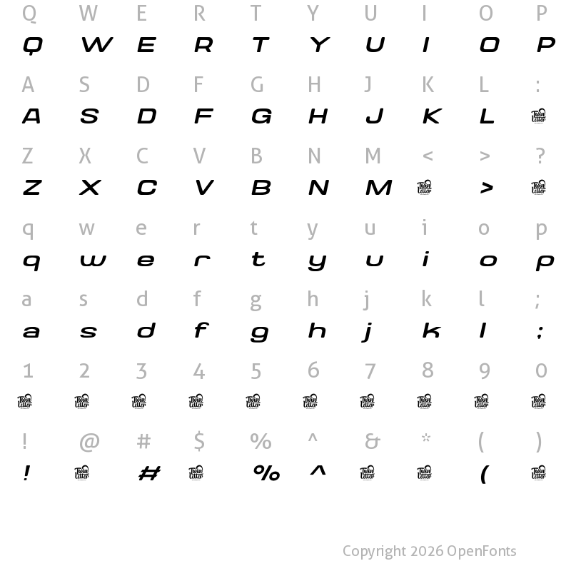 Character Map of Valonik Personal Use Light Slanted