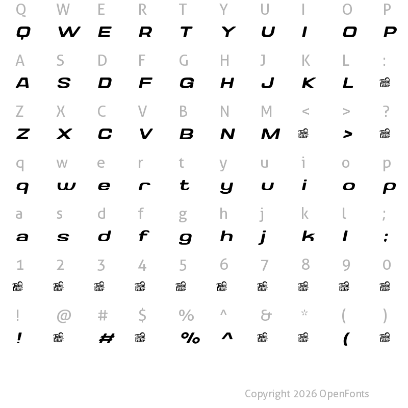 Character Map of Valonik Personal Use Slanted
