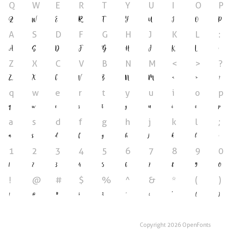 Character Map of Vamellia Alt Regular