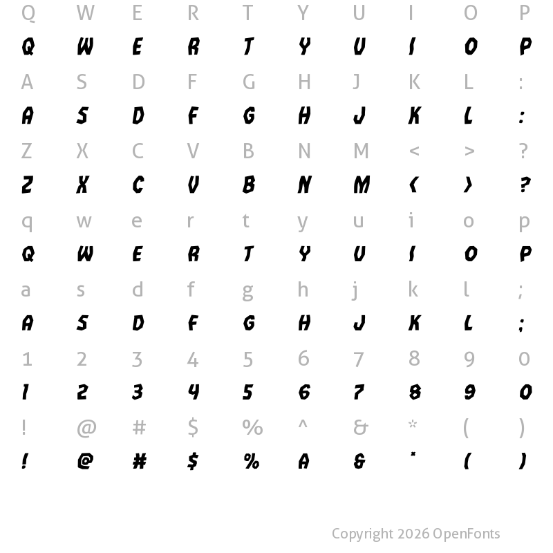 Character Map of Vampire Bride Italic Italic