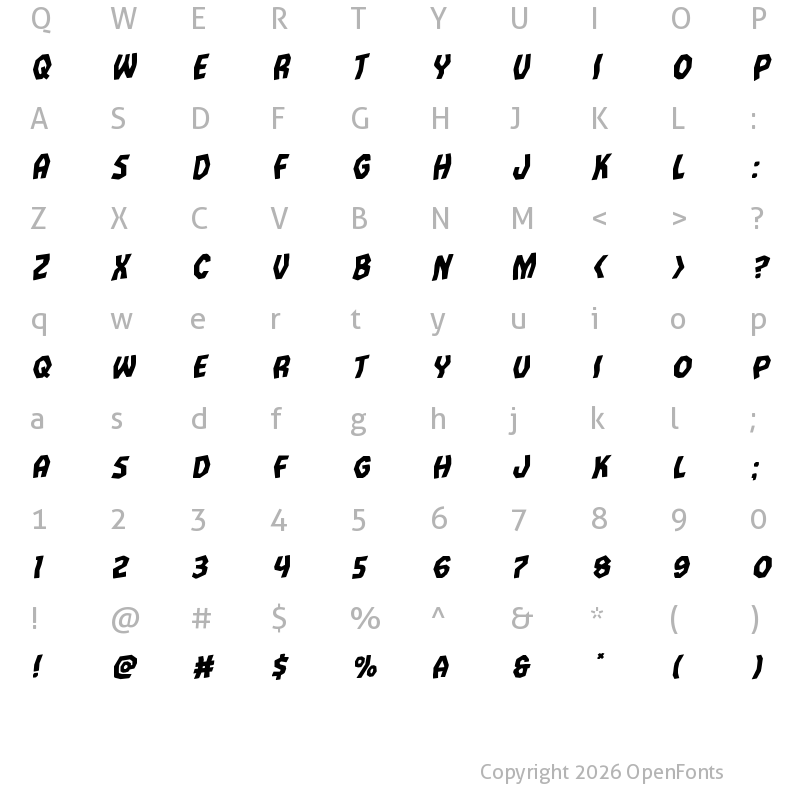 Character Map of Vampire Bride Rotalic Italic