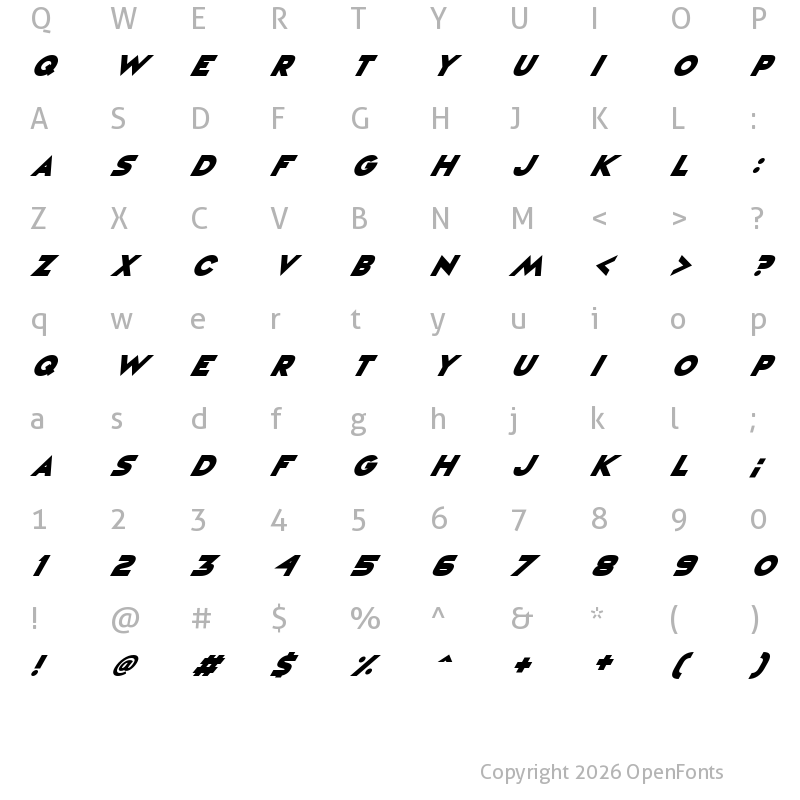 Character Map of Vampire Raves Italic