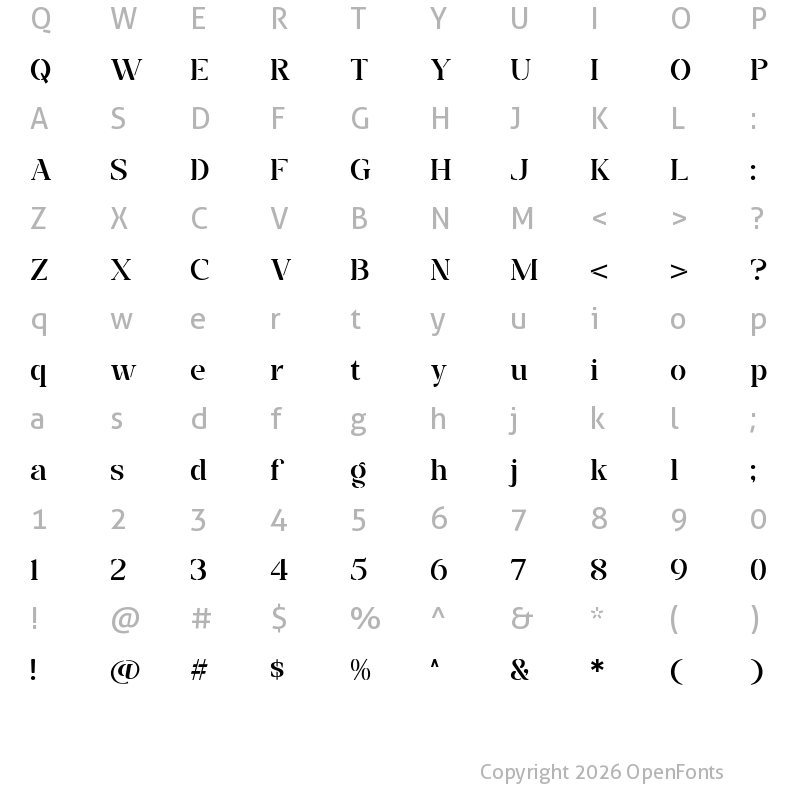 Character Map of Vangba Regular