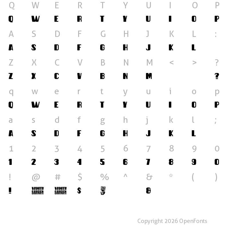 Character Map of Vanity Garden Regular