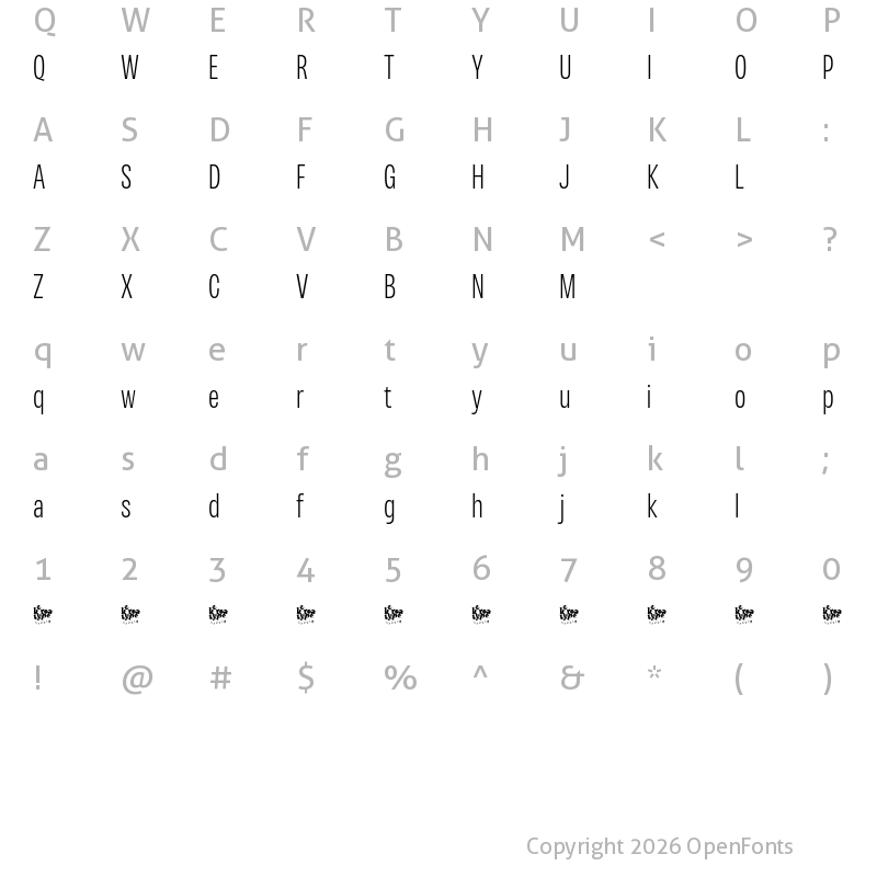 Character Map of Variera Demo Extra Light