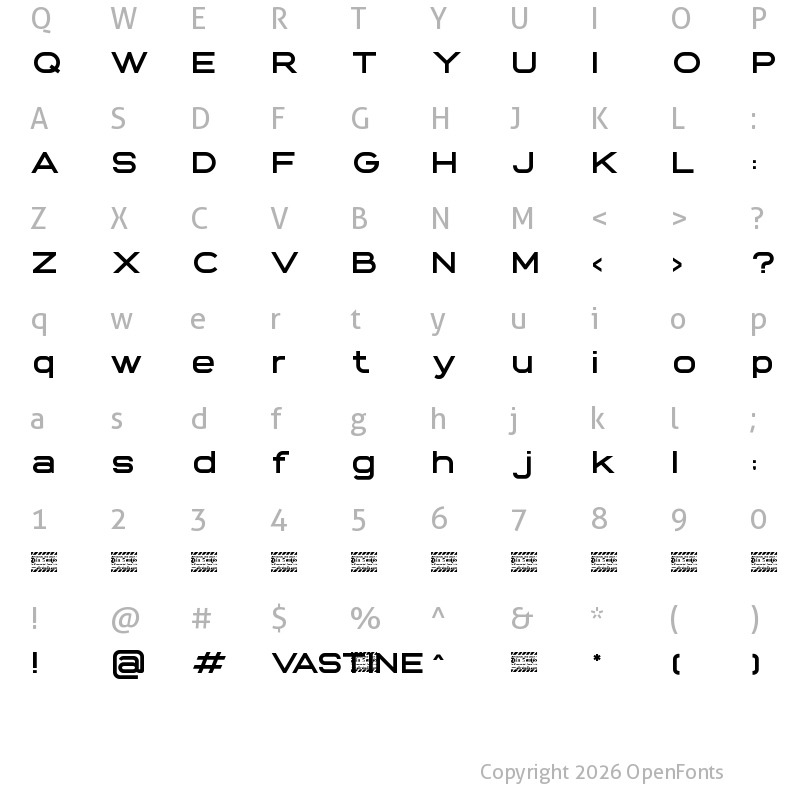Character Map of Vastine Personal Use Regular