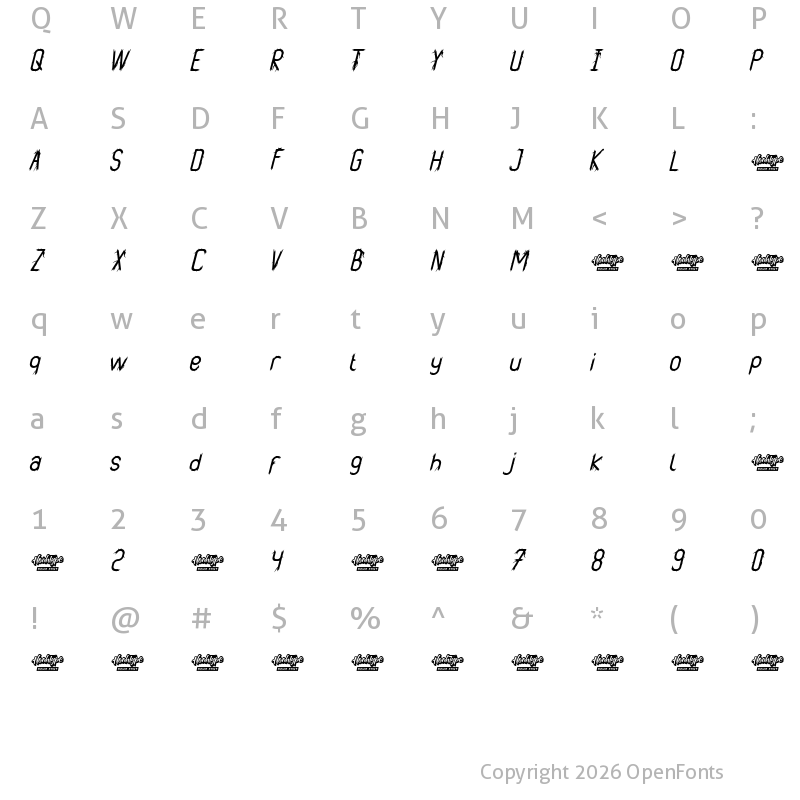 Character Map of Vaulcate Demo Italic