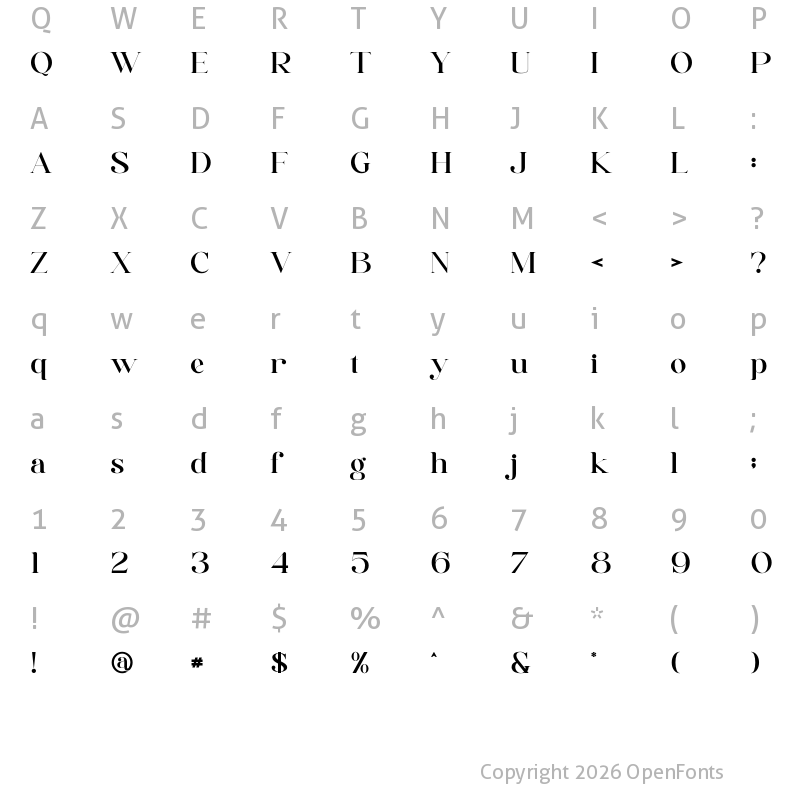 Character Map of Vellago Regular
