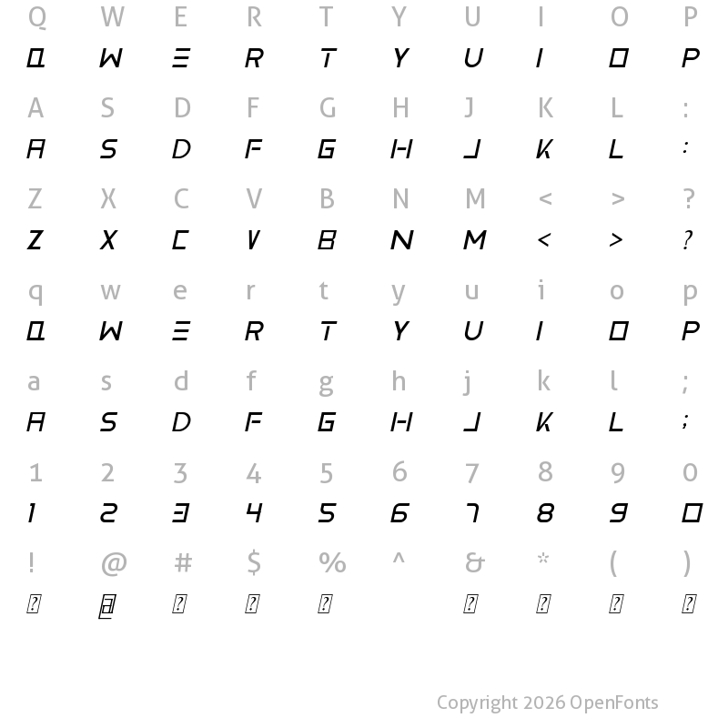 Character Map of Vemanem Pro Italic
