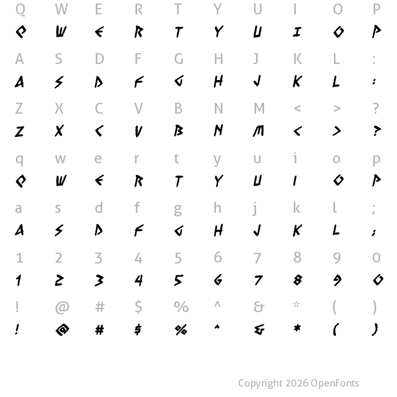 Character Map of Vengeful Gods BB Bold