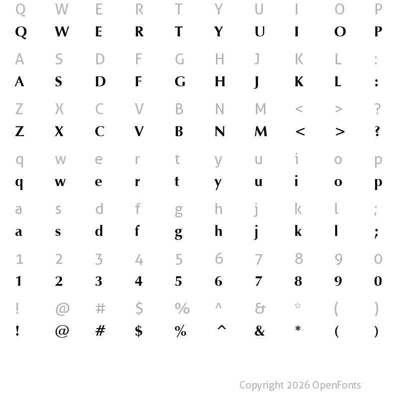 Character Map of Vera Humana 95 Bold
