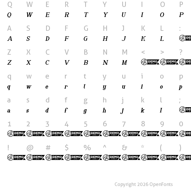 Character Map of Vergas Demo Bold Italic