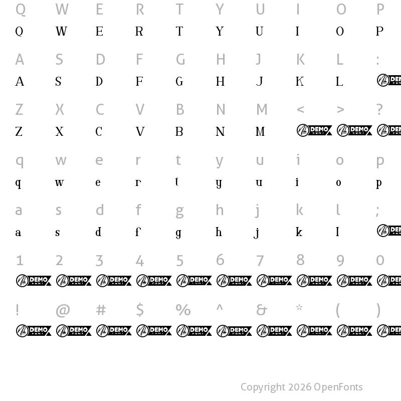 Character Map of Vergas Demo Regular