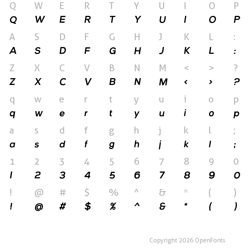 Character Map of Vice City Sans Italic Bold Regular