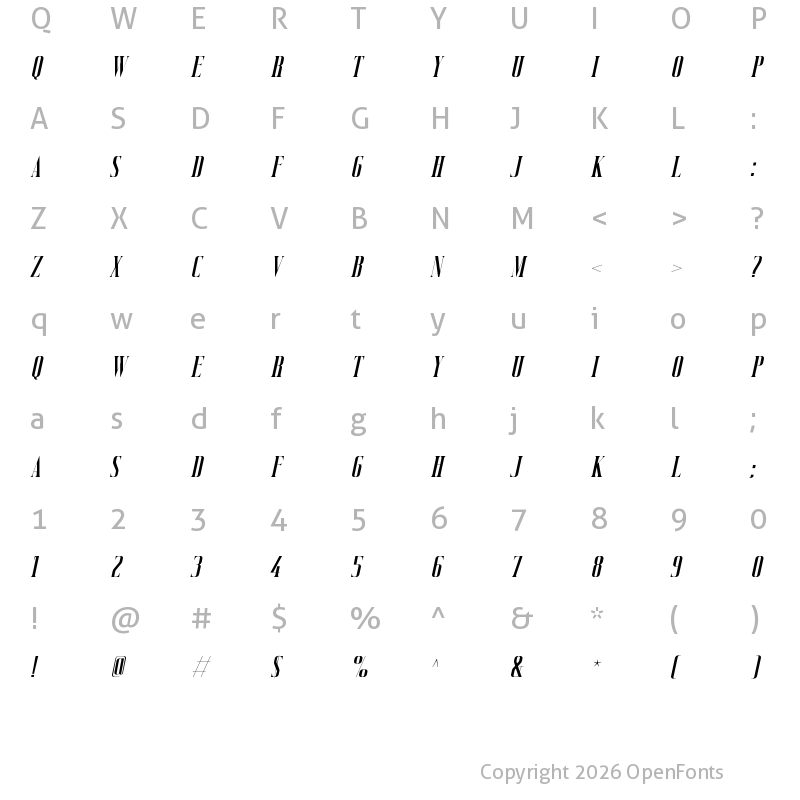 Character Map of Vicenza Italic