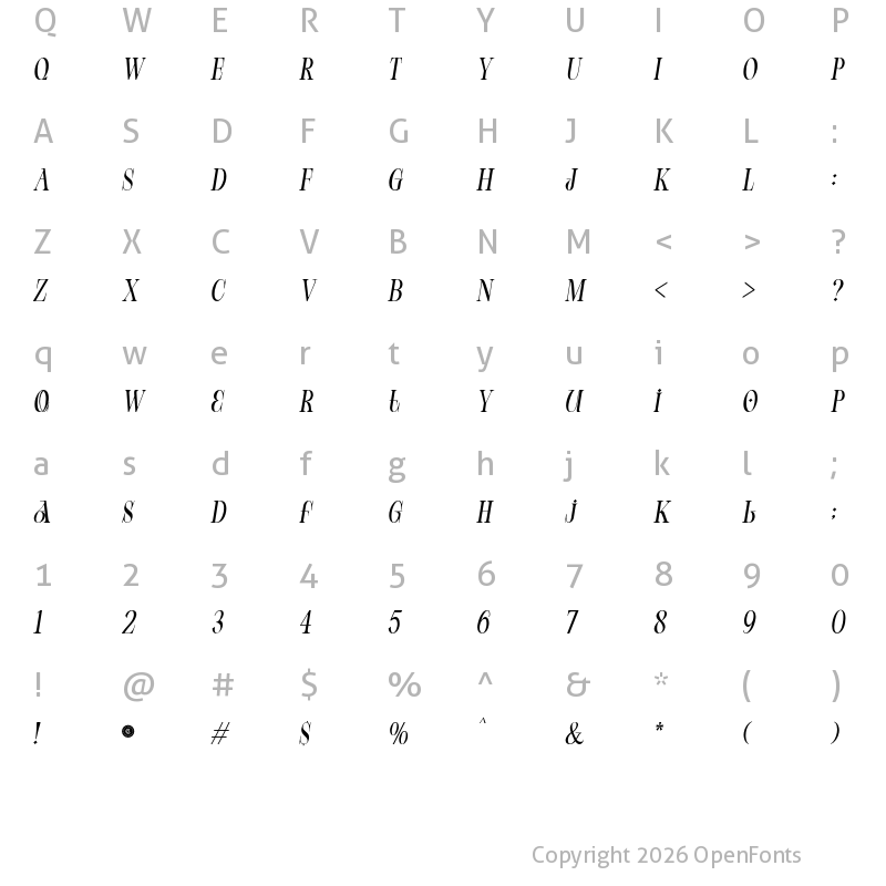 Character Map of Vienna Free Oblique