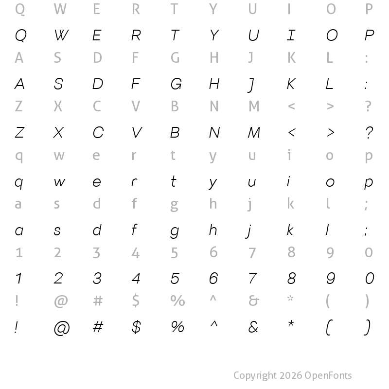 Character Map of Villeray Light Italic