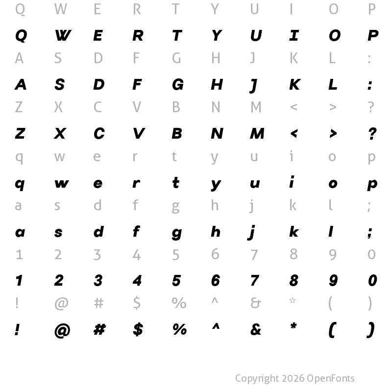 Character Map of Villeray Ultra Bold Italic