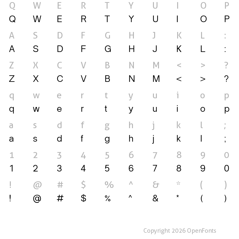 Character Map of Vinron Regular