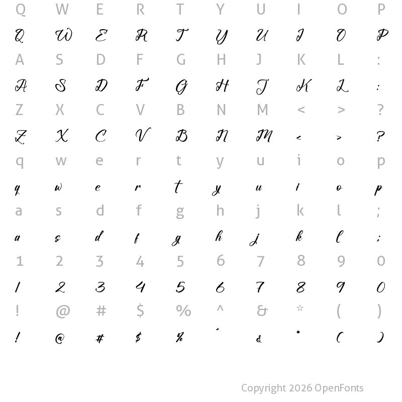 Character Map of Violendy Qishega Regular