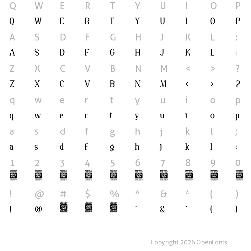 Character Map of Violense Regular