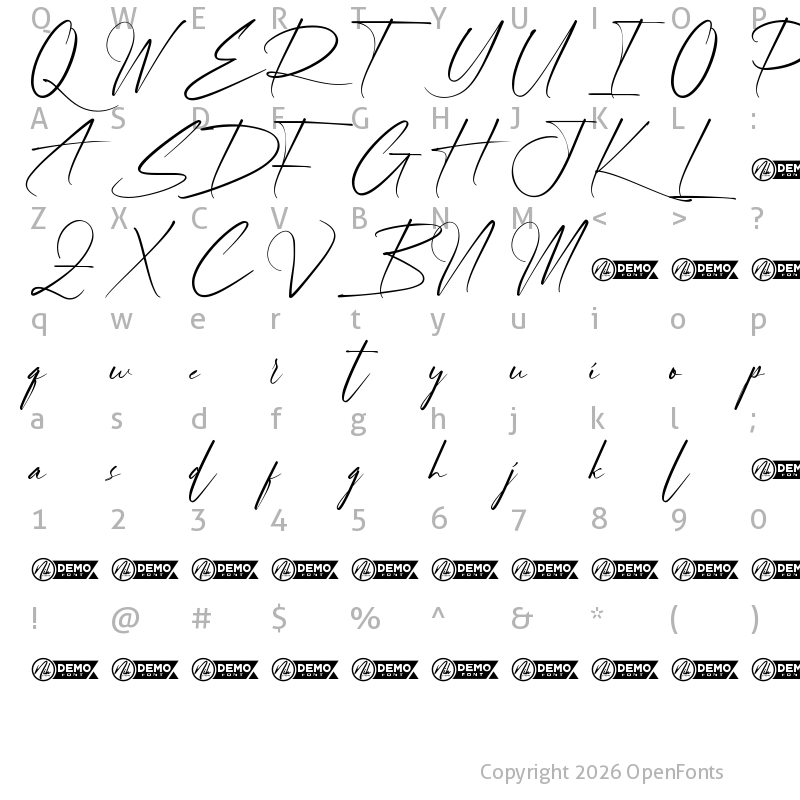 Character Map of Violety Demo Regular