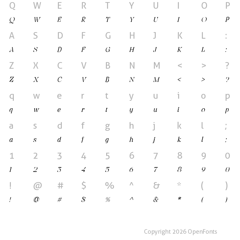 Character Map of Viory Extra Light Italic