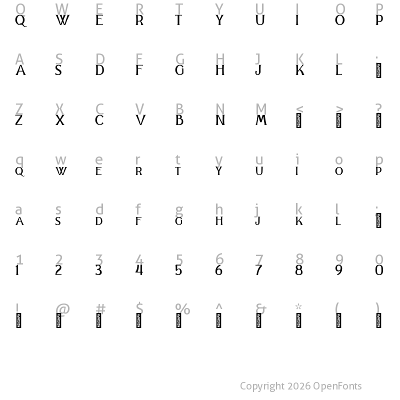 Character Map of Vipsanie Personal Use Regular