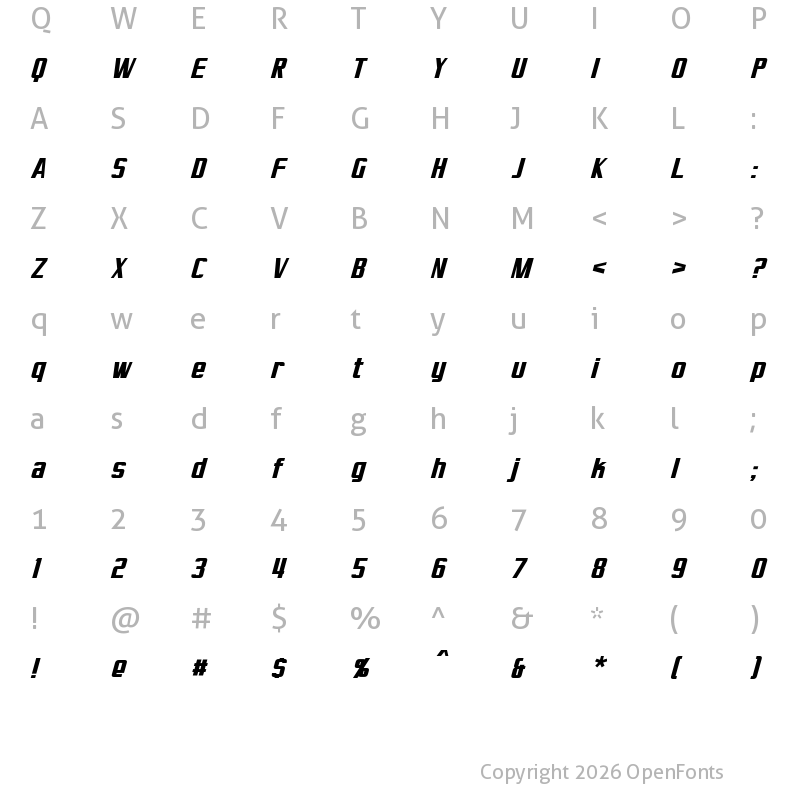 Character Map of Virtucorp Italic