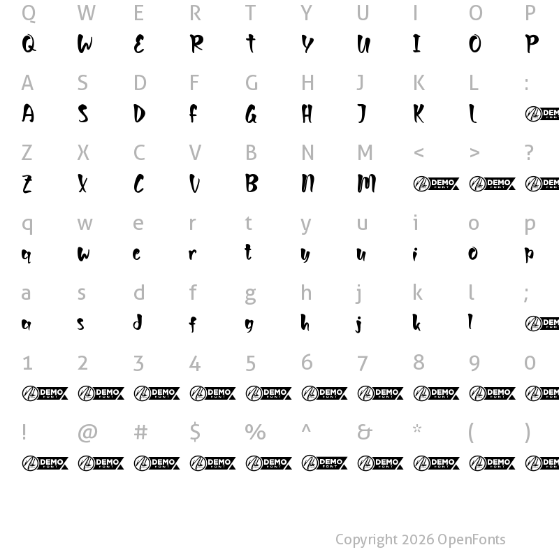 Character Map of Vogue Trends Demo Regular