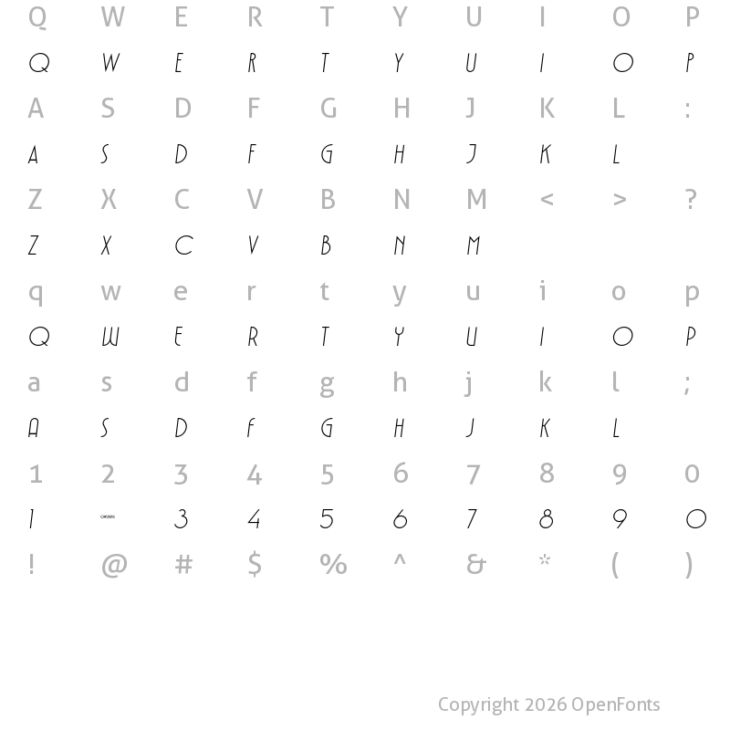 Character Map of VOLTDECO V02 Extra Light Italic