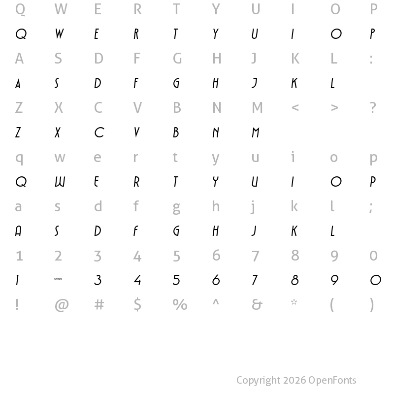 Character Map of VOLTDECO V02 Semi Bold Italic