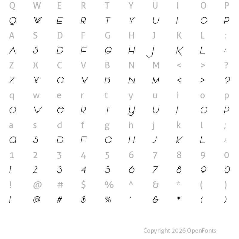 Character Map of Vonique 64 Italic