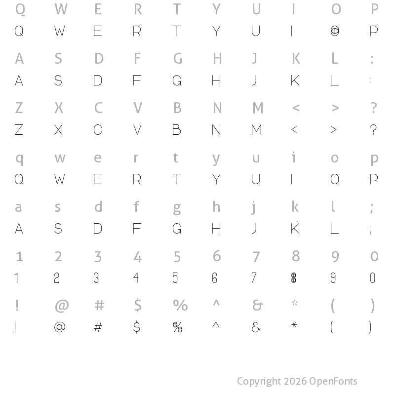 Character Map of Voodoo Eye Title UltraLight