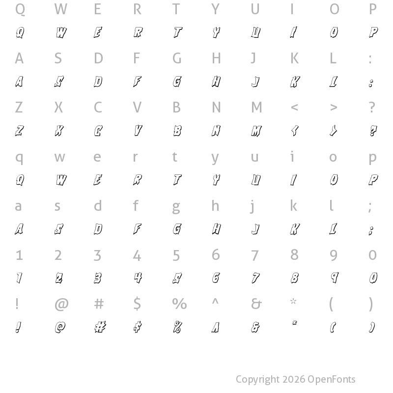 Character Map of Vorvolaka 3D Italic Italic
