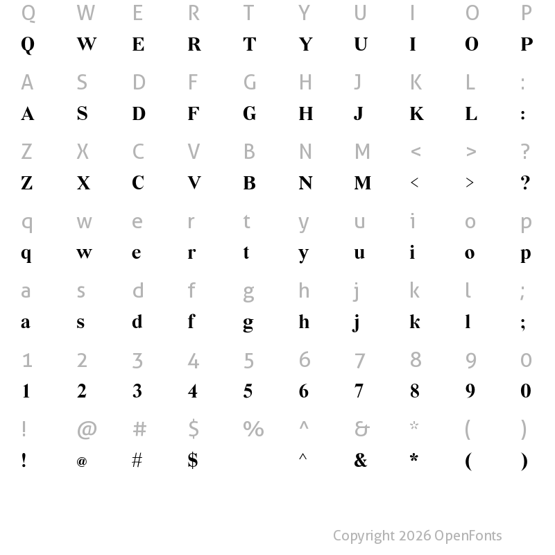 Character Map of Vremena Bold