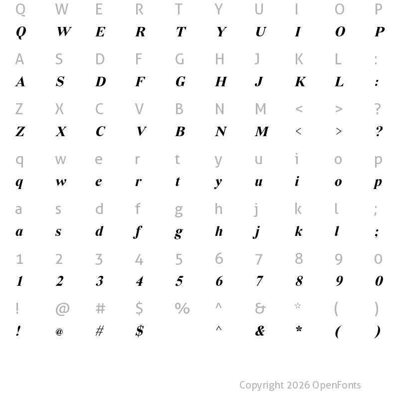Character Map of Vremena Bold Italic