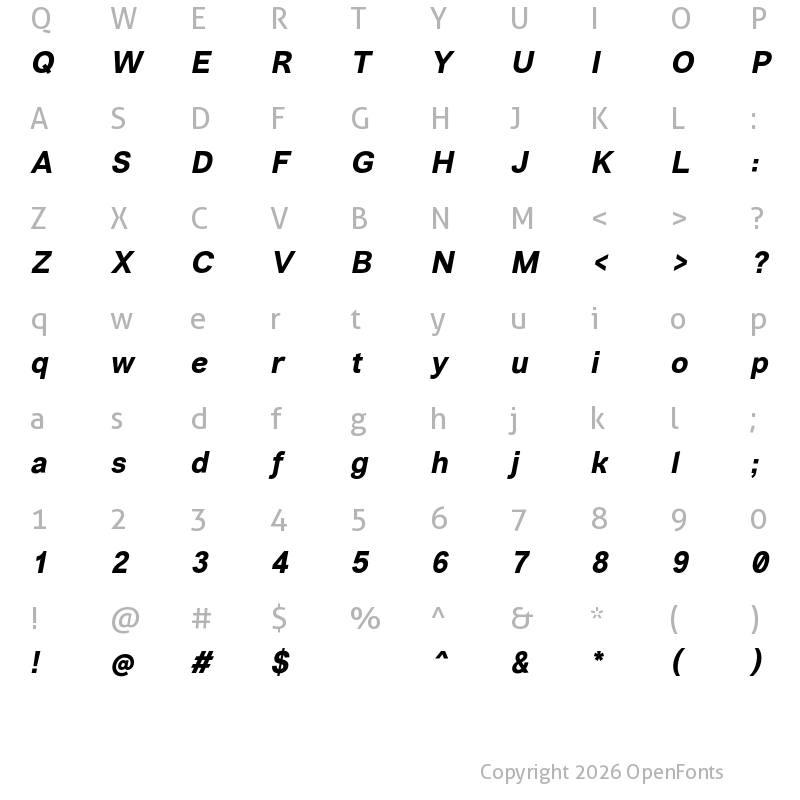 Character Map of Vremena Grotesk Bold Italic