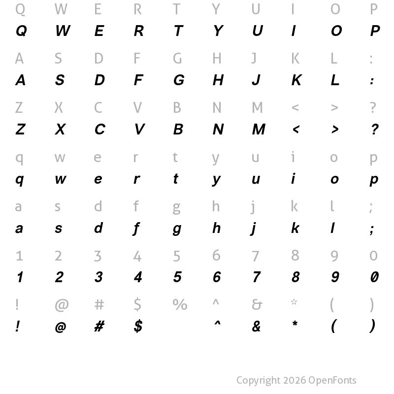 Character Map of Vremena Grotesk Medium Italic