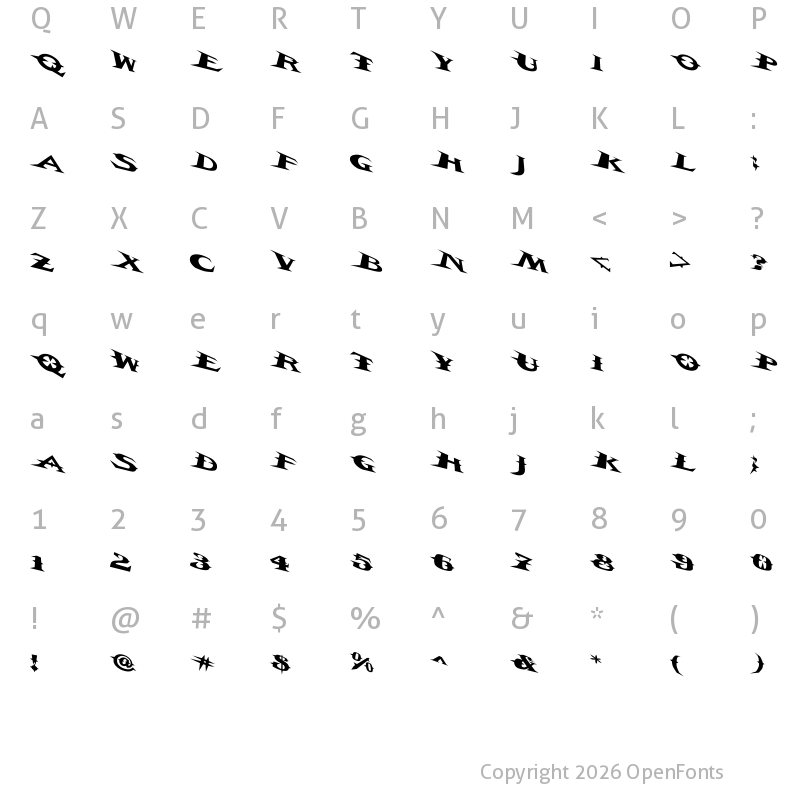 Character Map of VTCBelialsBladeTricked Regular