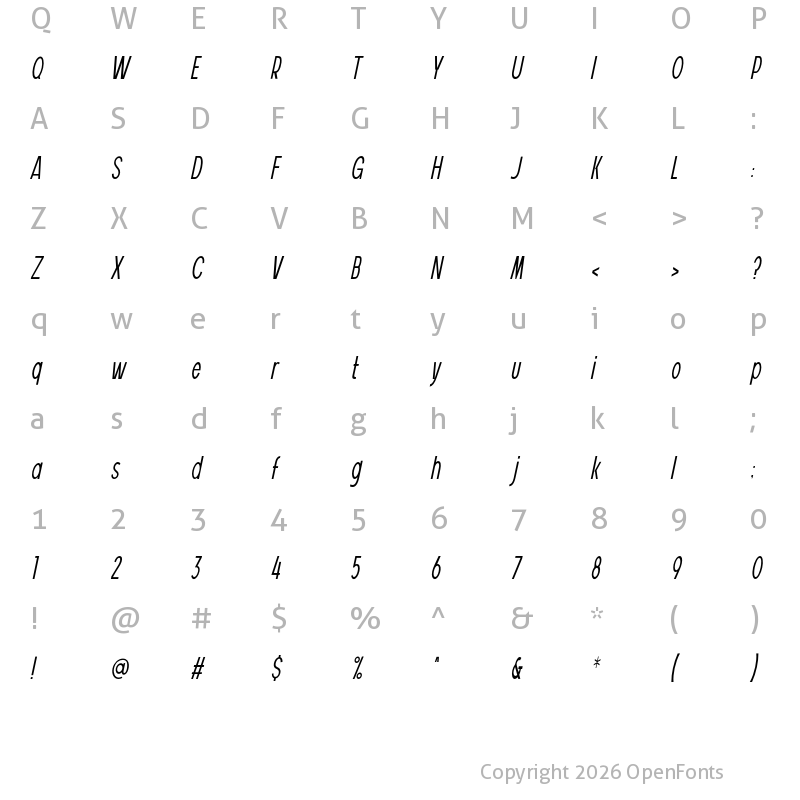 Character Map of Vuldo Italic