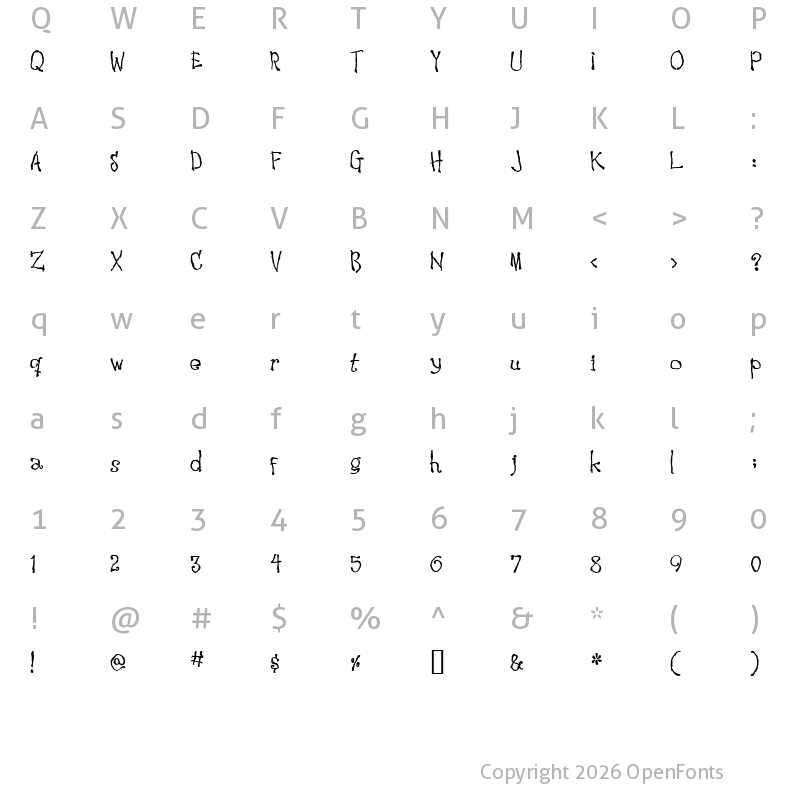 Character Map of Waking the Witch Regular