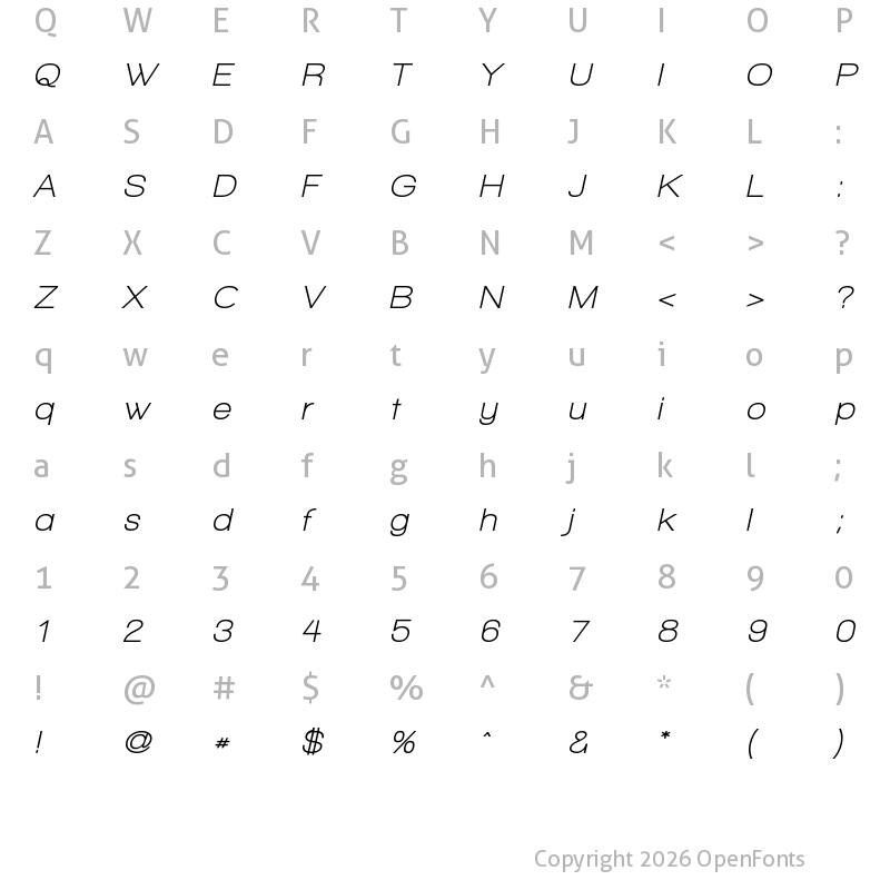 Character Map of Walkway Oblique Bold Regular