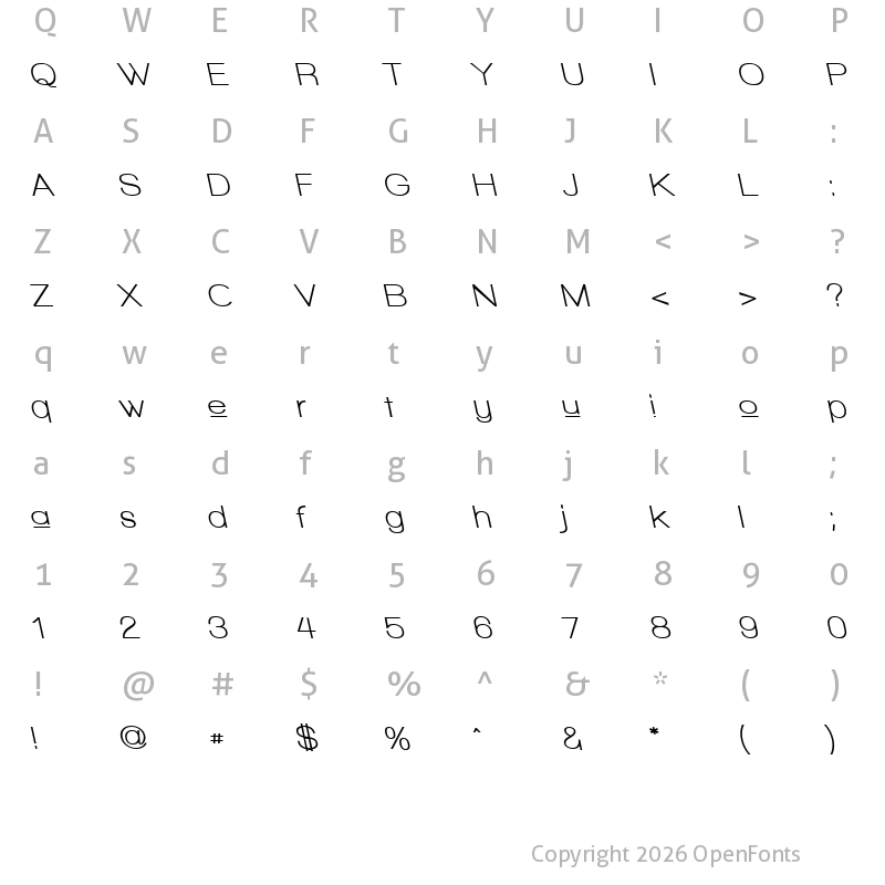 Character Map of Walkway Upper Bold RevOblique Regular