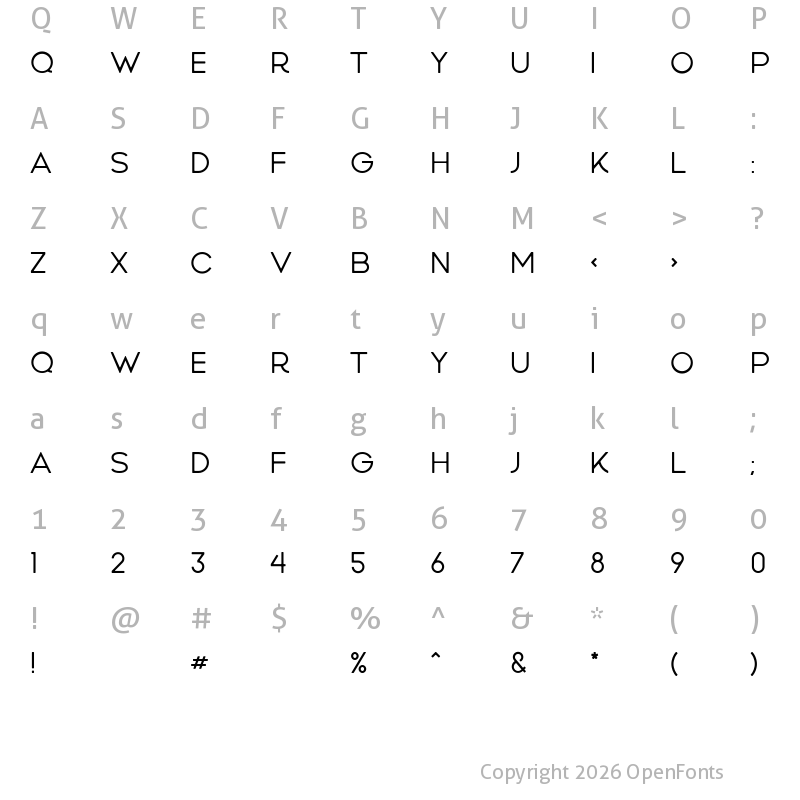 Character Map of Wandery Free Regular
