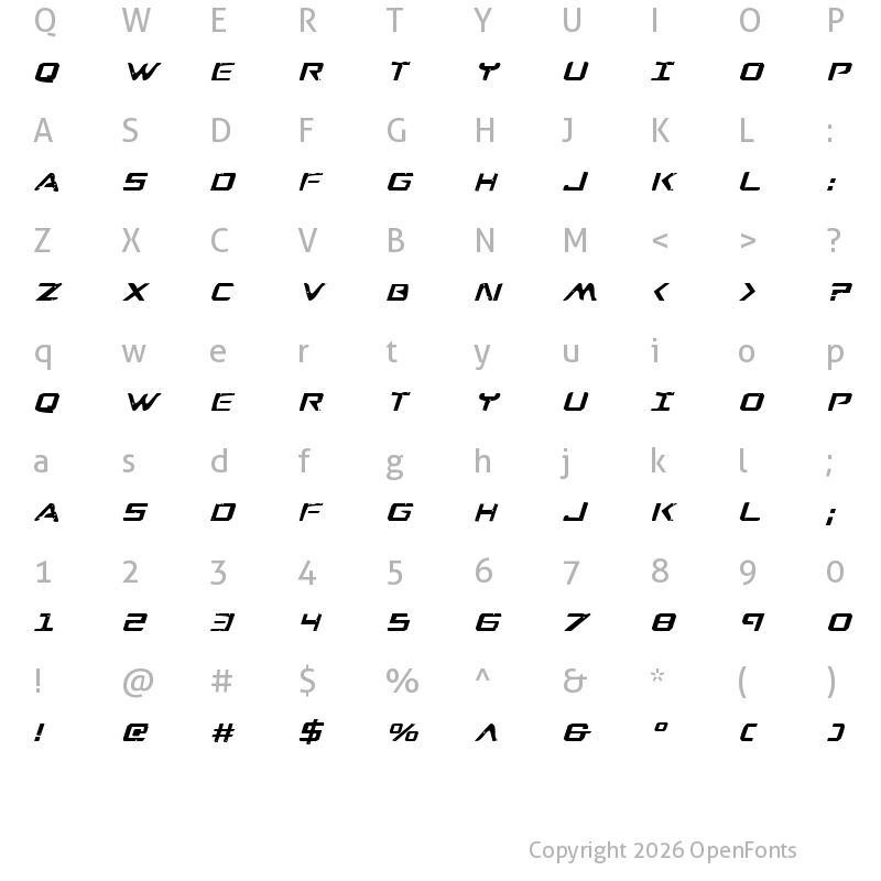 Character Map of War Eagle Italic Italic