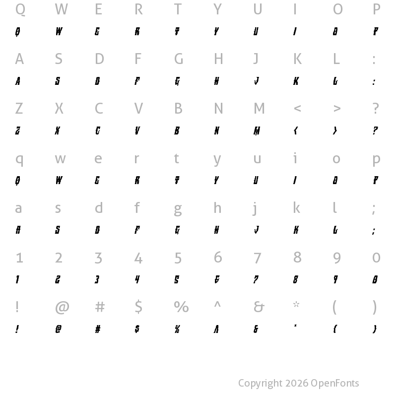 Character Map of Warlock's Ale Condensed Italic Condensed Italic