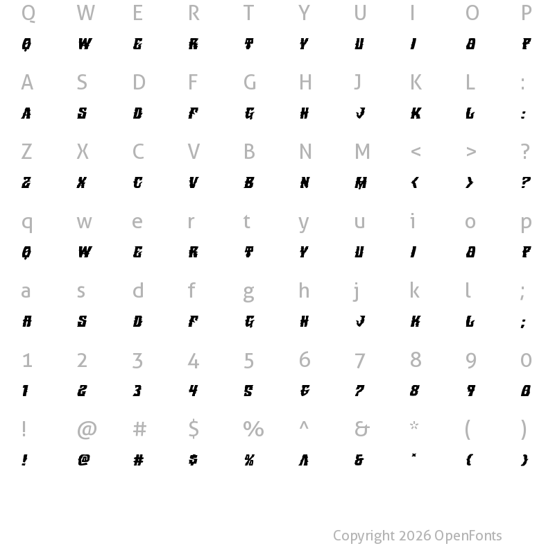 Character Map of Warlock's Ale Expanded Italic Expanded Italic