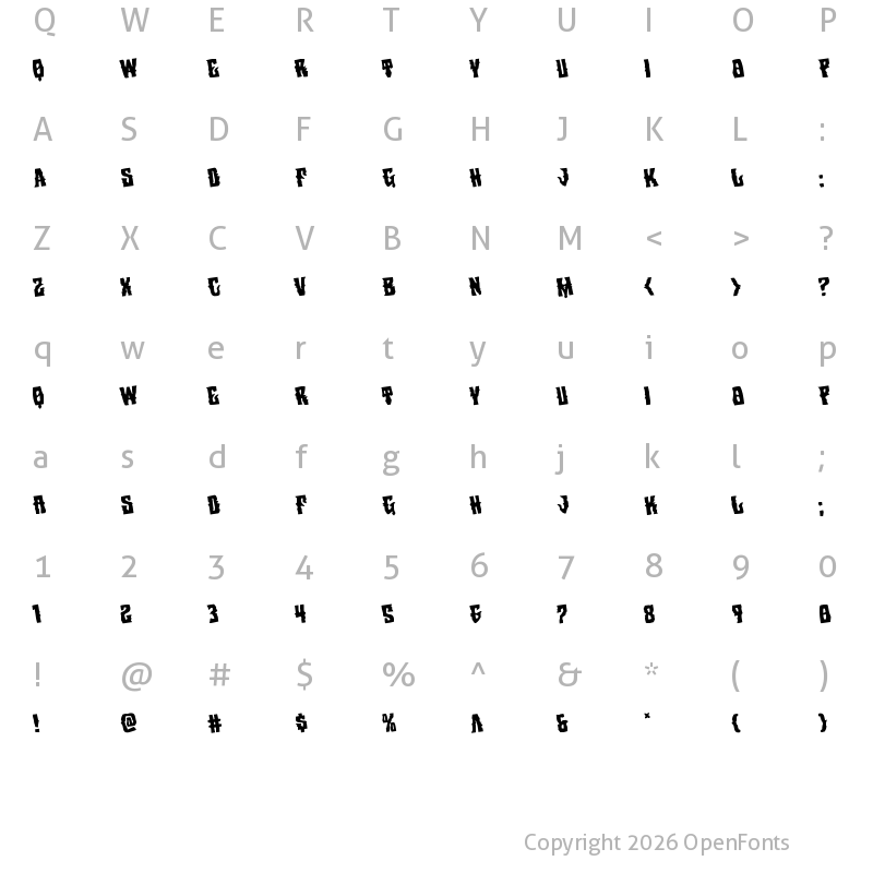 Character Map of Warlock's Ale Rotated Regular