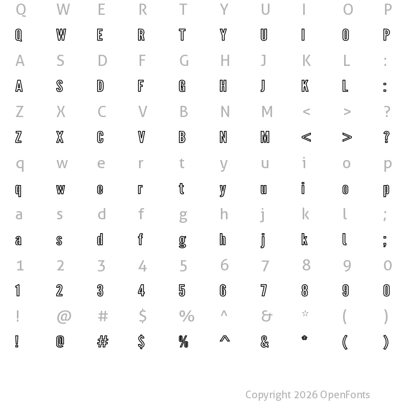 Character Map of Warsaw Gothic ExtOuLn